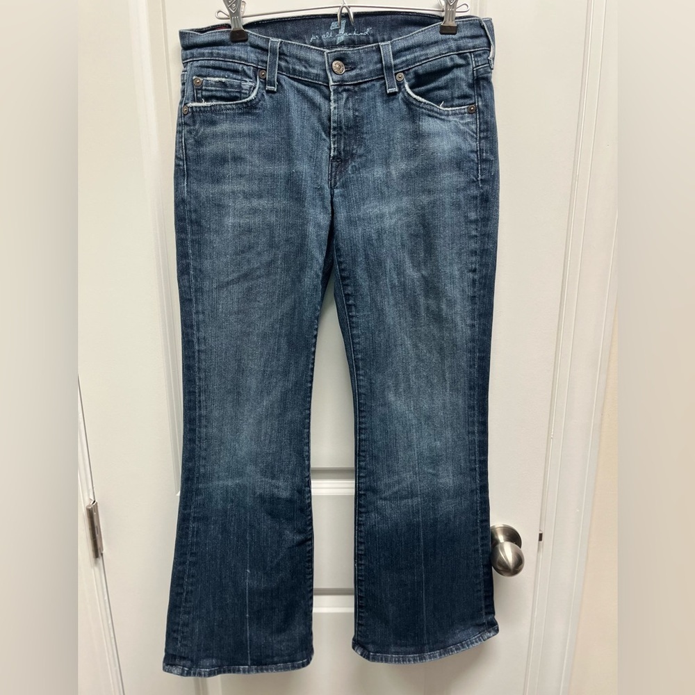 7 For All Mankind Dark Blue Flare Jeans Whiskered Sz 28x27.5